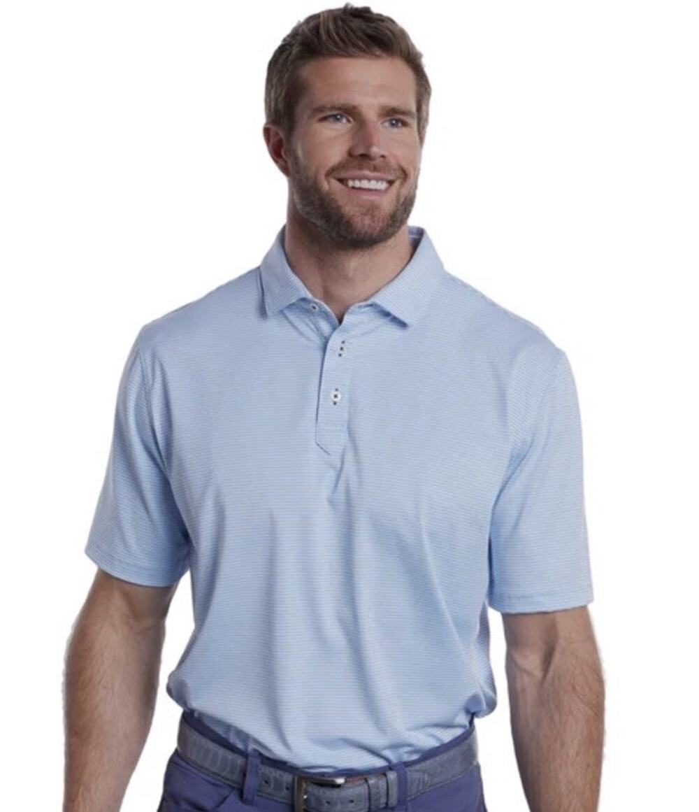 Stitch Golf Polo Shirt Men's Size M Atlantic Stripe Blue White Short Sleeve